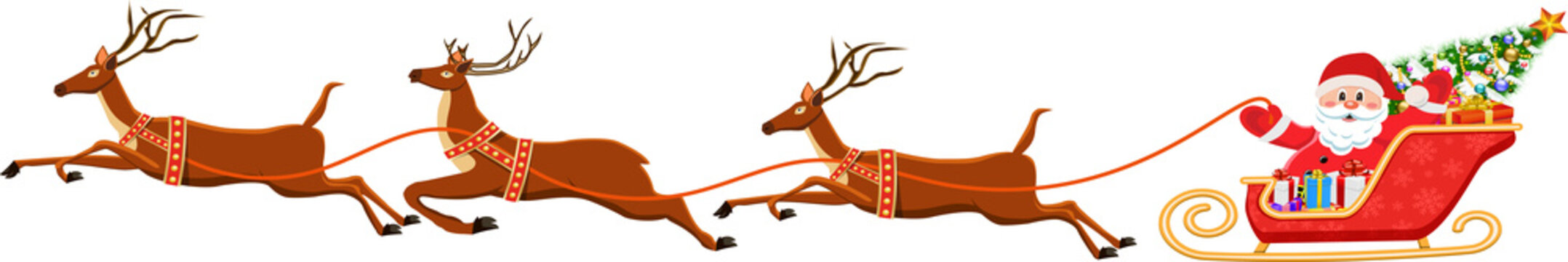 Santa Claus On Sleigh And His Reindeers