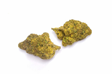 cannabis flower, cannabis, cannabis flower with flowers and shadows on white background