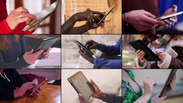 Multiscreen - People using tablet pc in different places: home, park, work