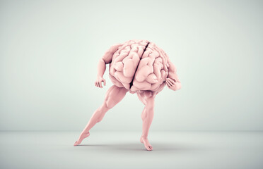 Human brain doing sports. Trained mind and knowledge.