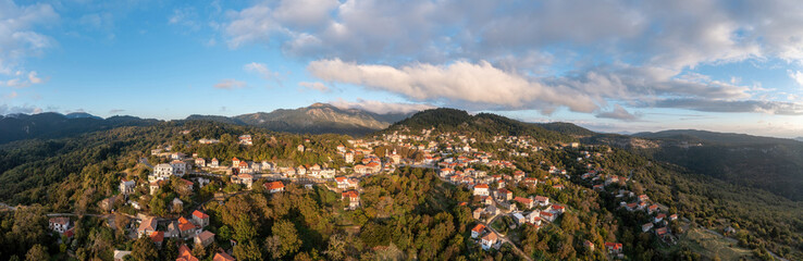 Obraz premium Greece village Kosmas on mountain Parnonas aerial panorama view, Peloponnese