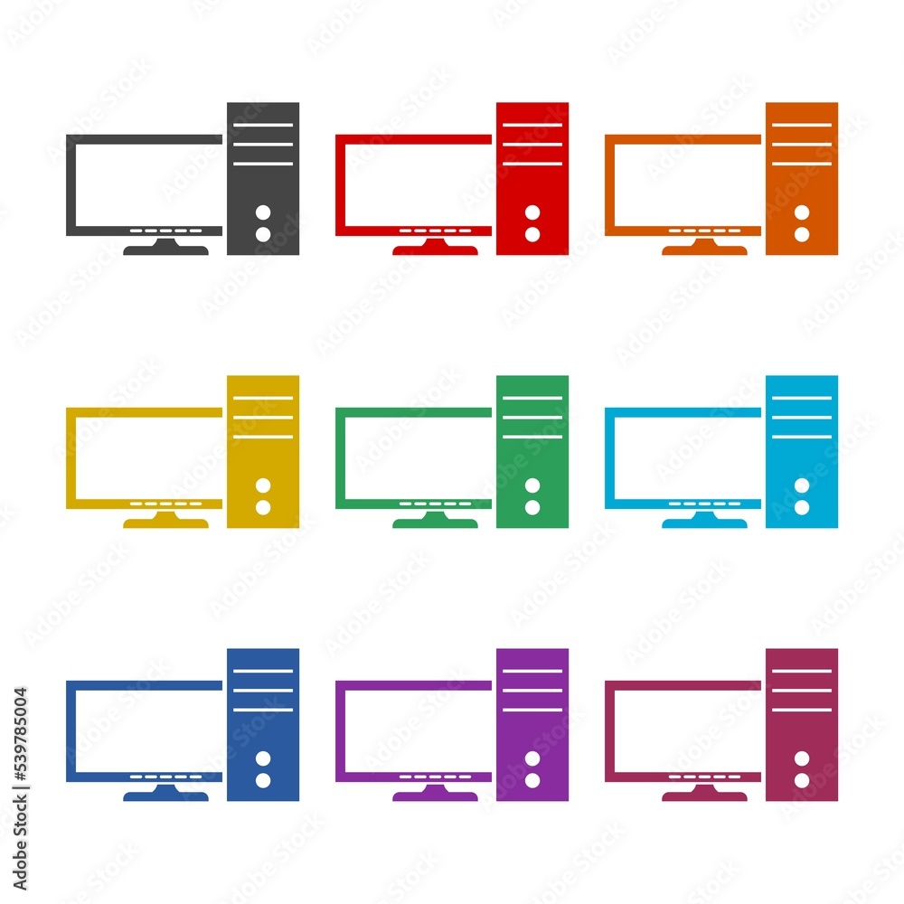 Aufkleber desktop computer and monitor icon isolated on white background. set icons colorful