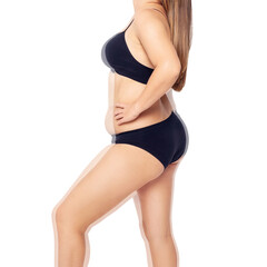 Fototapeta premium Young woman body in silhouette of fat body. After weight loss concept.