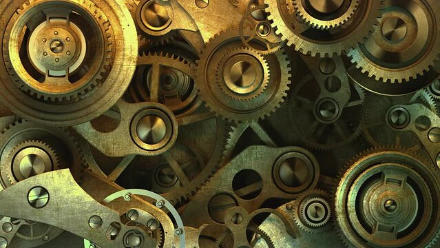 Antique mechanism consisting of gears in motion