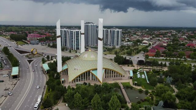 Aimani Kadyrova Mosque in Argun, Chechnya. Drone view