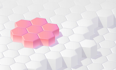Abstract monochrome hexagons background with red podium. Display for cosmetics beauty fashion and pharmaceutical product.