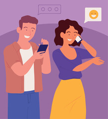 man and woman using smartphone