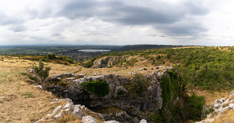Fototapeta na wymiar panorama landscape view of Cheddar Gorge in the Mendip Hills near Cheddar in Somerset