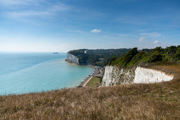 landscape view of the White Cliffs of Dover and the South Foreland on the English Channel