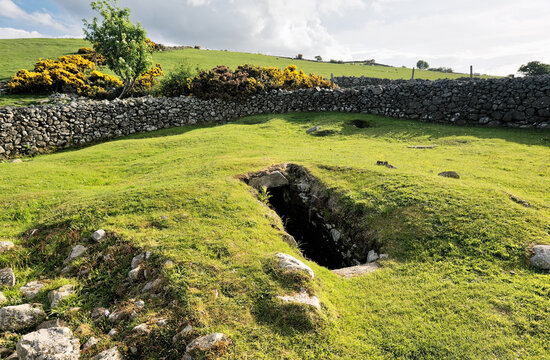 Drumena Cashel, near Castlewellan, County Down, Northern Ireland. Entrance to the souterrain inside ancient fortified homestead