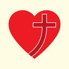 Obraz premium Christian cross icon in the heart inside. Jesus love symbol. God vector illustration.