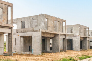 Fototapeta na wymiar construction residential new house with prefabrication system in progress at building site