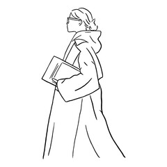 Line art minimal of fashion business woman lifestyle in hand drawn concept for decoration, doodle style