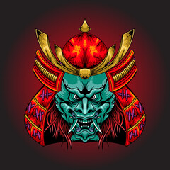 Epic samurai head illustration