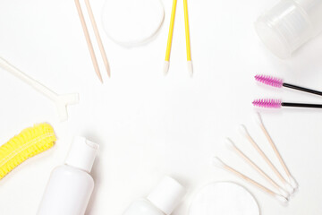 background white items cosmetologist's tools for laminating eyelashes