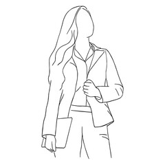 Line art minimal of professional business woman lifestyle in hand drawn concept for decoration, doodle style