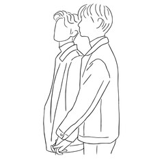 Line art minimal of gay couple holding hands together in hand drawn love concept for decoration, doodle style, LGBTQ