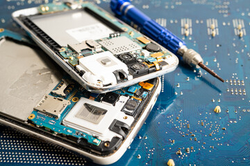 Repairing and upgrade mobile phone, electronic, computer hardware and technology concept.
