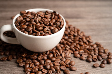 Coffee bean in cup, import export trade commerce.