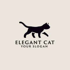 Obraz premium Cute cat walk logo silhouette. Cat logo. Pet shop logo.