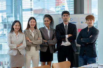 Group of young Asian businesspeople seminar to discuss planning strategies development of presentations from each department to plan new business in the company to expand.