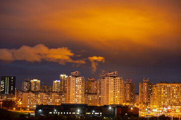 Fototapeta na wymiar view of the sleeping area of the city of Moscow at night, multi-storey buildings.