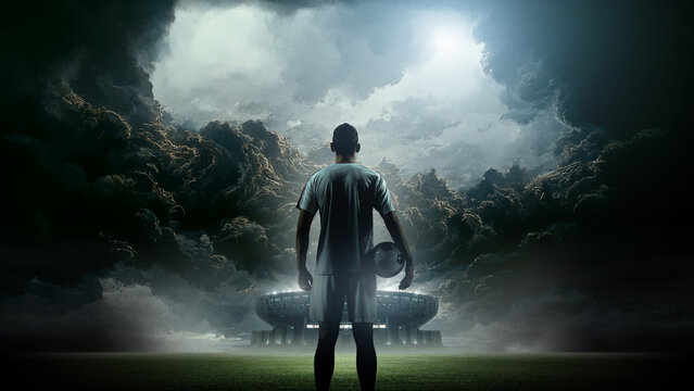 Football player and imaginary stadium, 3d rendering	