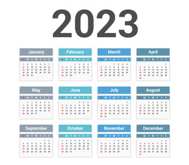 2023 Calendar, week starts on Sunday