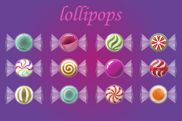 Set of colorful lollipop candies 