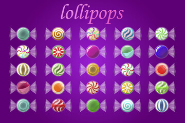 Set of colorful lollipop candies 