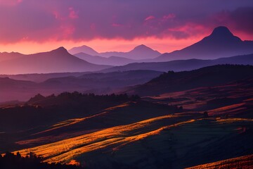 Beautiful sunrise in the mountains.	