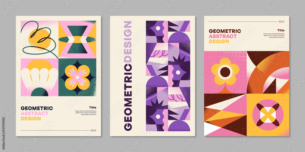 Sticker abstract geo art vector pattern composition with geometric shapes. set of graphic creations for post
