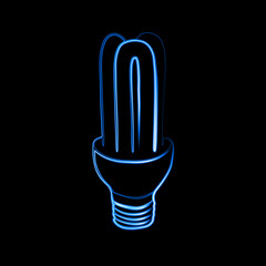 Vector isolated illustration of light bulb with neon effect.