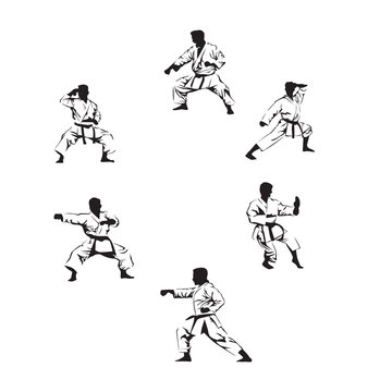 set of karate silhouette design. Japanese martial art icon vector illustration.