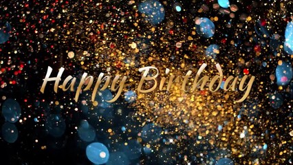 birthday intro card happy birthday with glitter particles background