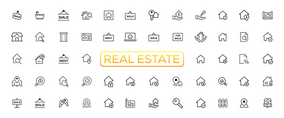 Real Estate minimal thin line web icon set. Included the icons as realty, property, mortgage, home loan and more. Outline icons collection. Simple vector illustration