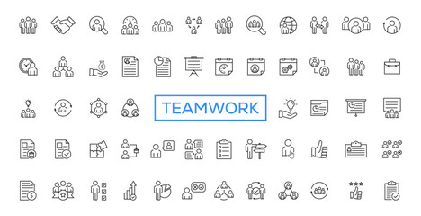 Teamwork line icons set. Businessman outline icons collection. Work group and human resources. Business teamwork, human resources, meeting, partnership, meeting, work group, success