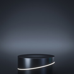 black podium with bright diagonal stripe.