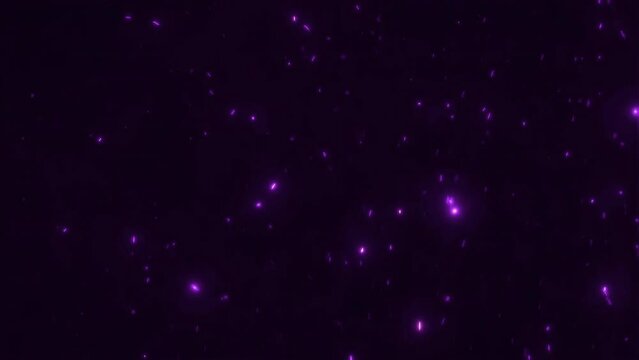 Purple shimmering abstract divine energy particles loop background. Concept 3D animation overlay of rising and floating ethereal quantum antimatter plasma swirling in violet glowing star space.