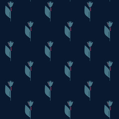 Winter floral seamless pattern with Tulip. Simple shapes. Sketch drawing. Nature motif.