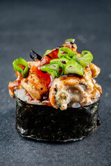 sushi on the black background