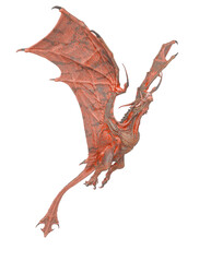 dragon is flying up on white background side view