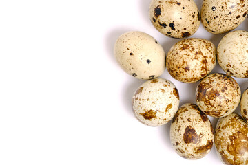 Obraz premium Lots quail eggs white background.