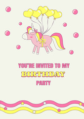 Birthday Party Invitation Greeting Card with Unicorn