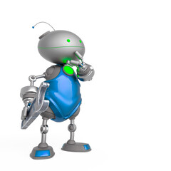 mini bot is holding a wrench and also is think about how to fix all