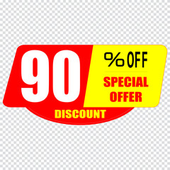 90 percent discount sign icon. Sale symbol. Special offer label