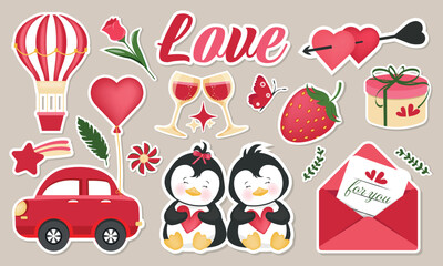 A bright set of icons, stickers for lovers, for Valentine's day