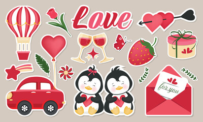 A bright set of icons, stickers for lovers, for Valentine's day