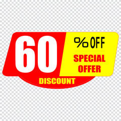 60 percent discount sign icon. Sale symbol. Special offer label