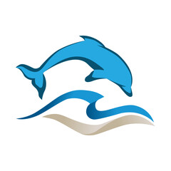 dolphin and blue ocean waves